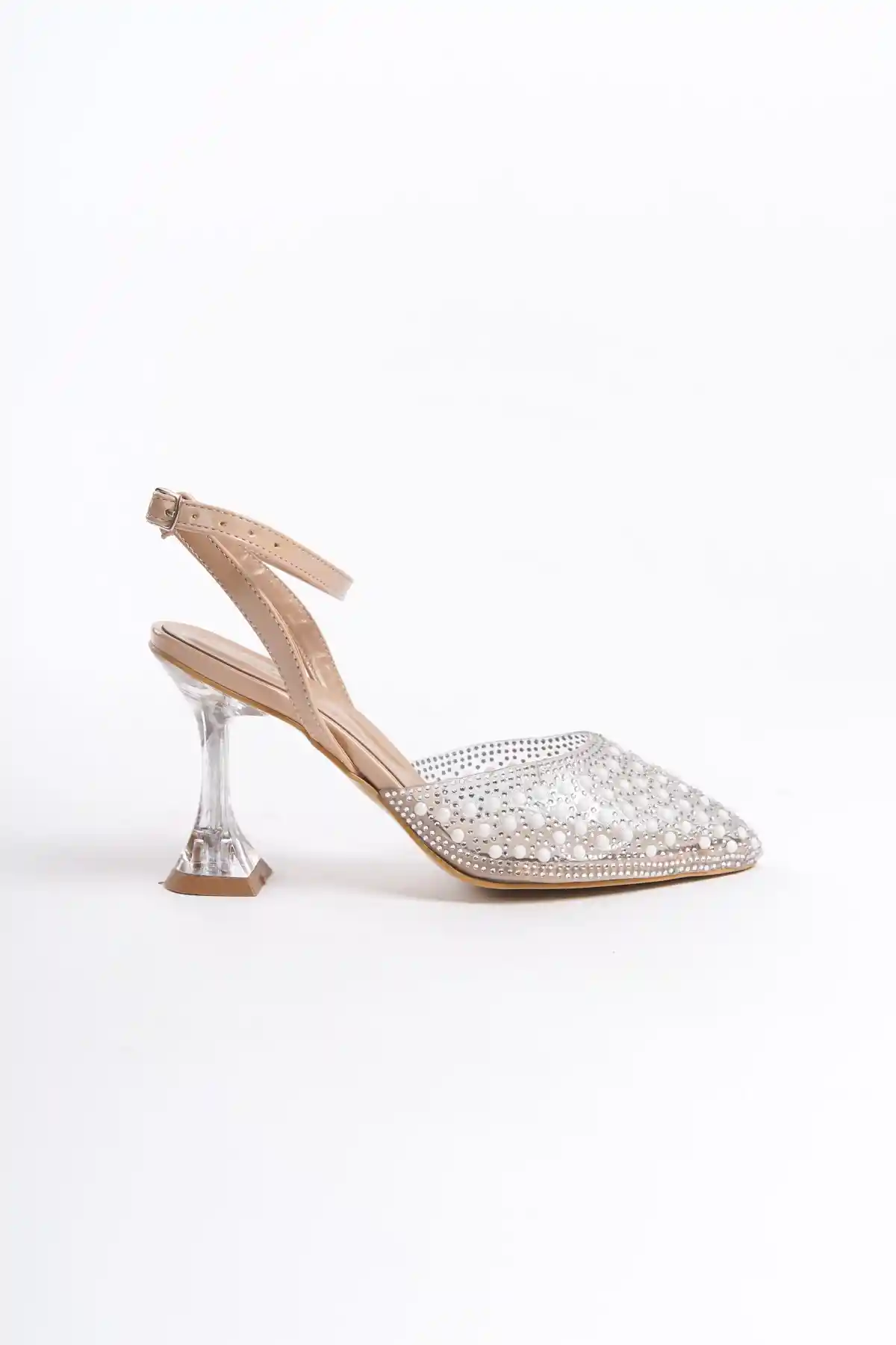 Nut Kadın Şeffaf Taşlı Bilekten Bağlamalı Topuklu Ayakkabı