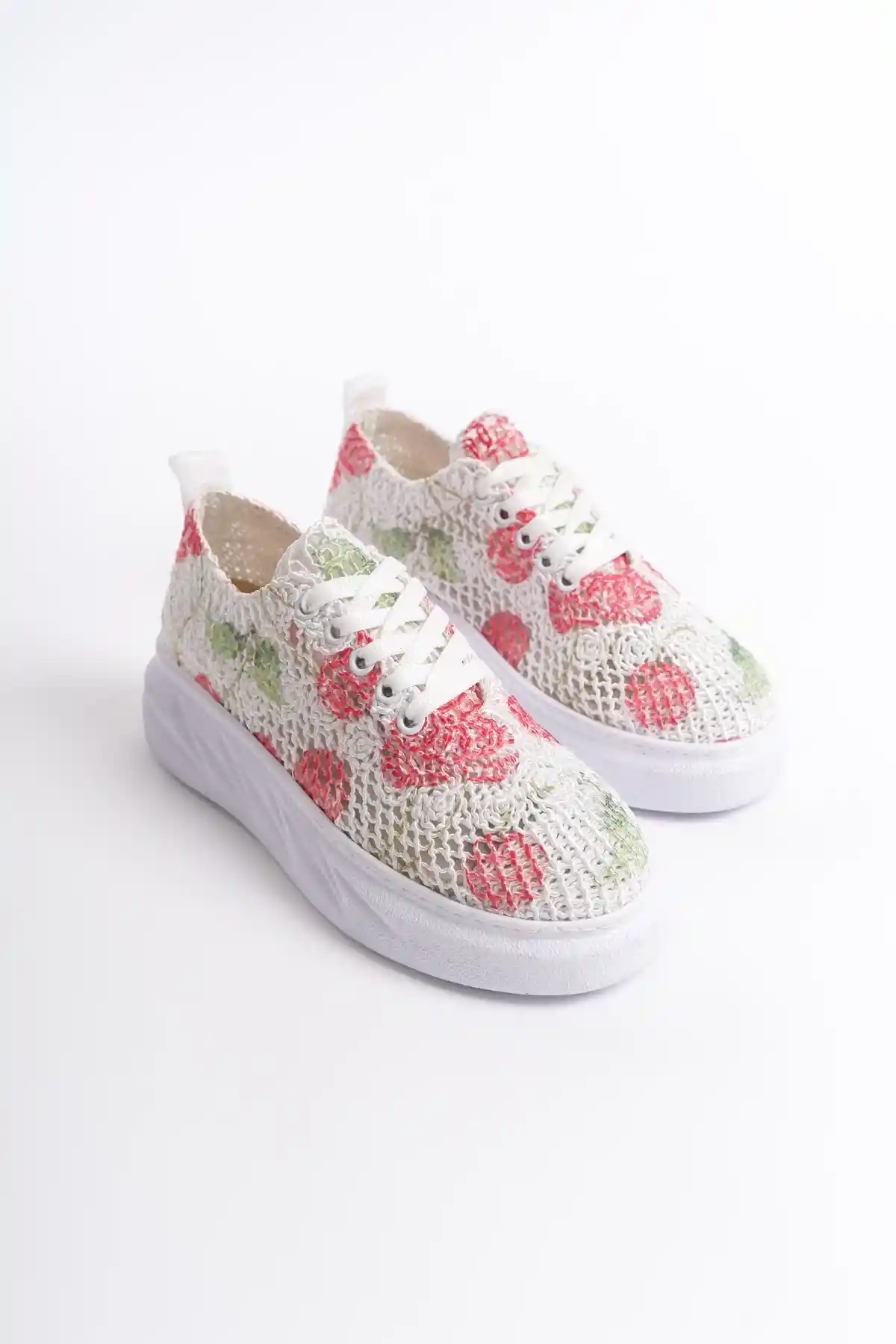 White-Red Womens Lace Sneaker
