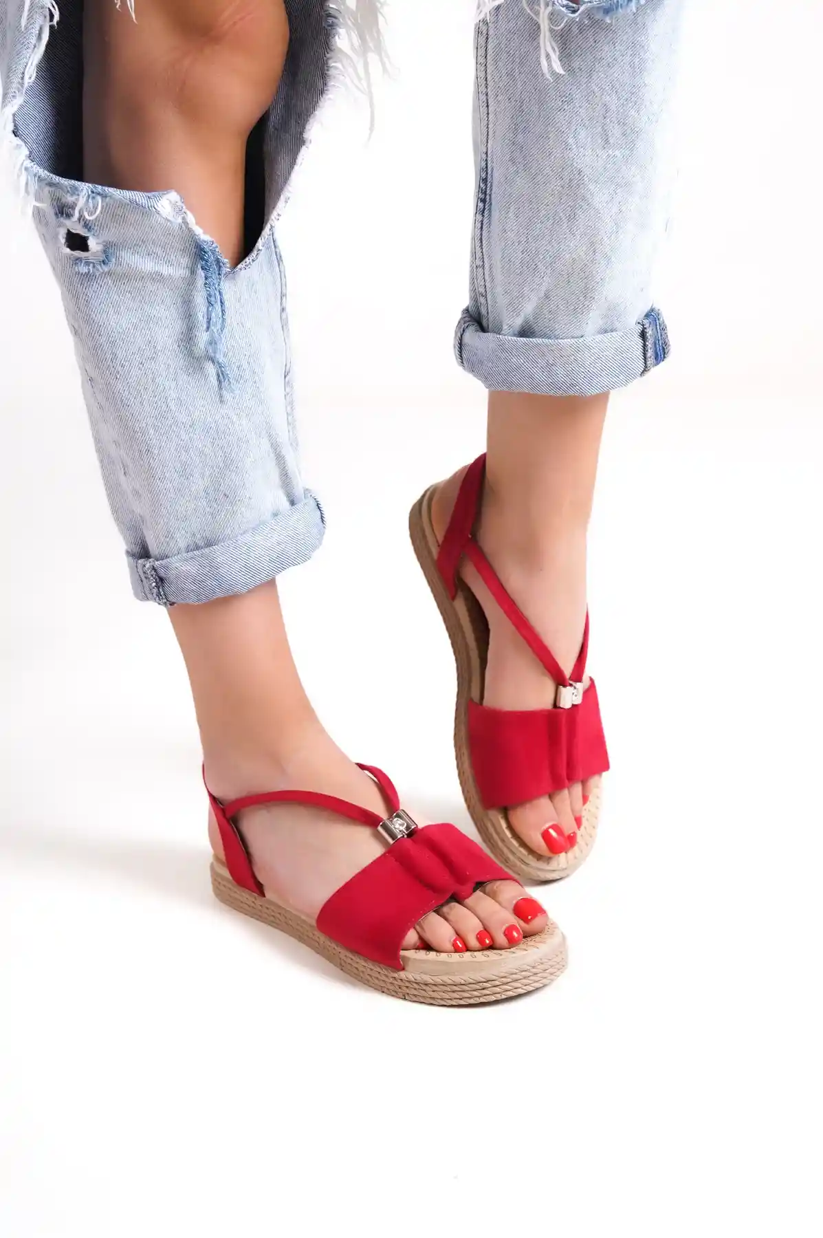 Kırmızı Süet Kadın Sandalet