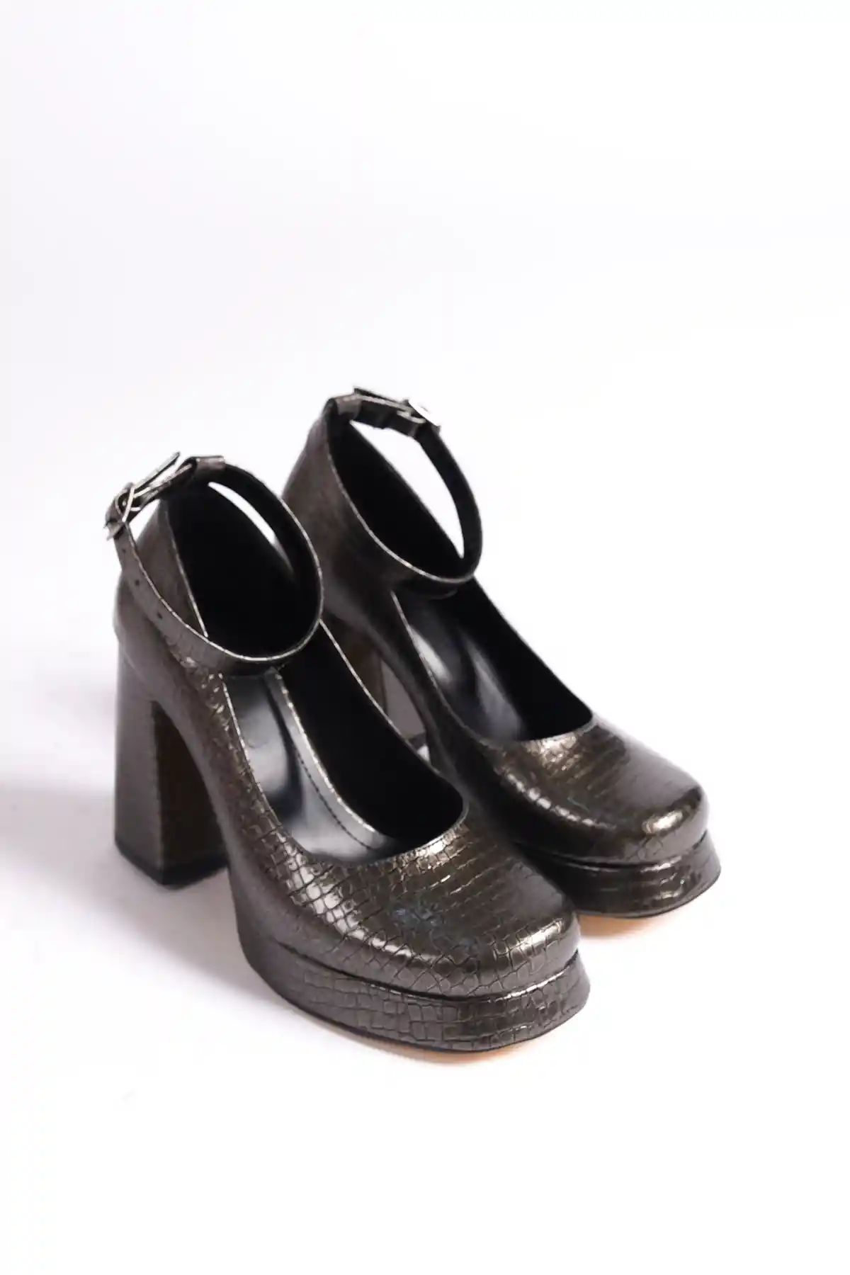 Platinum Croco Womens Platform High Heels