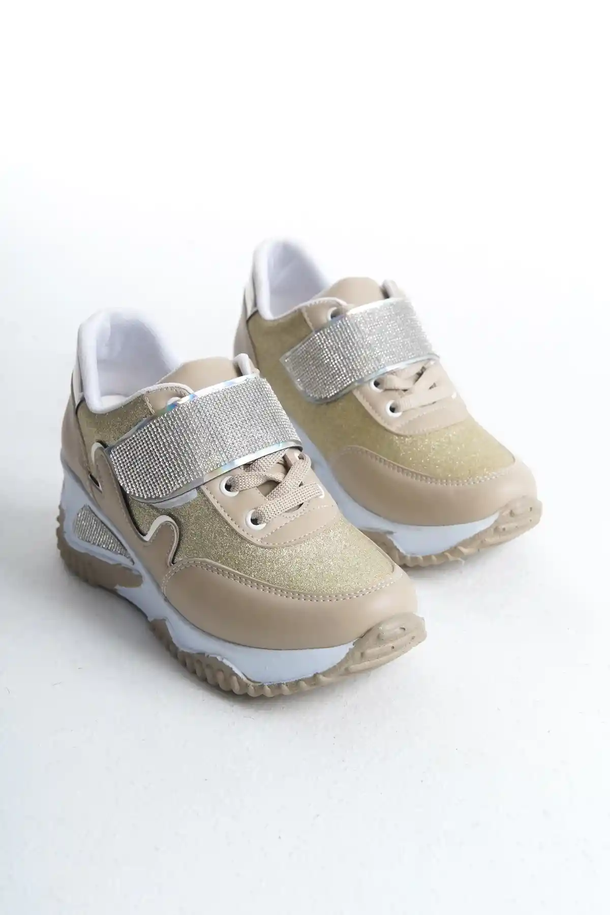 Altın Simli Kadın Simli Bağcıklı Sneaker