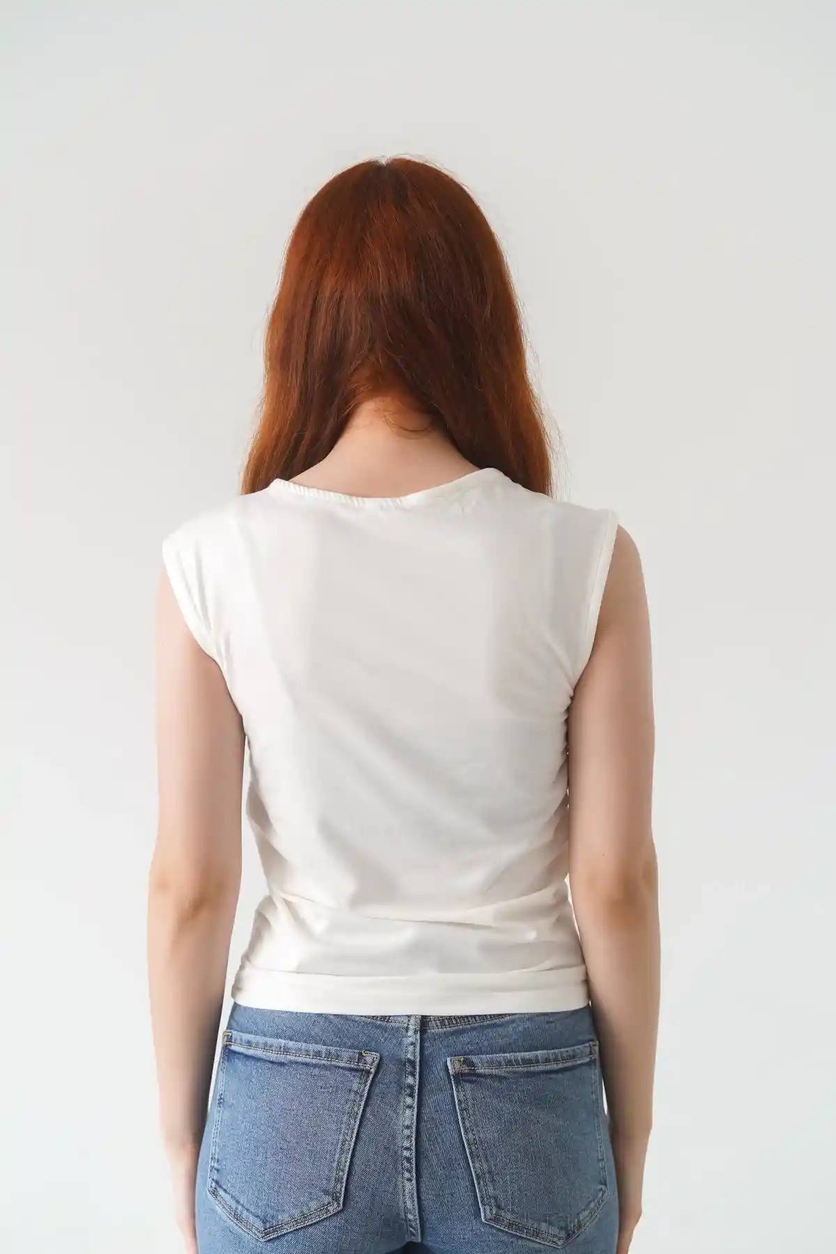 Bej Kadın Sıfır Kollu T-shirt