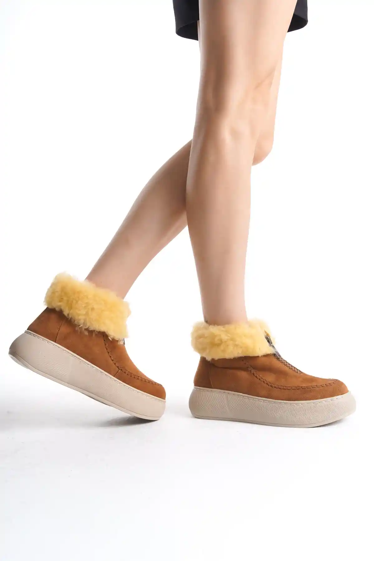 Suede Fur Lined Front Zippered Thick-soled Shearling-lined Comfortable Womens Boot