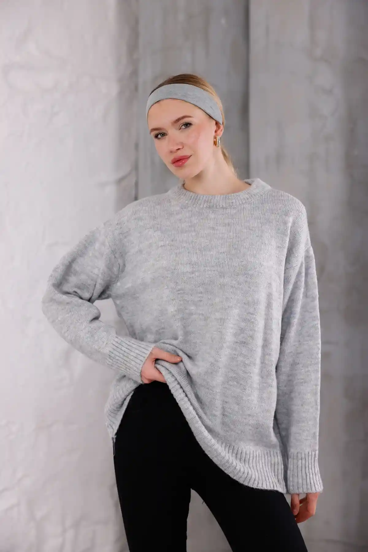 Füme Bisiklet Yaka Oversize Triko Kazak