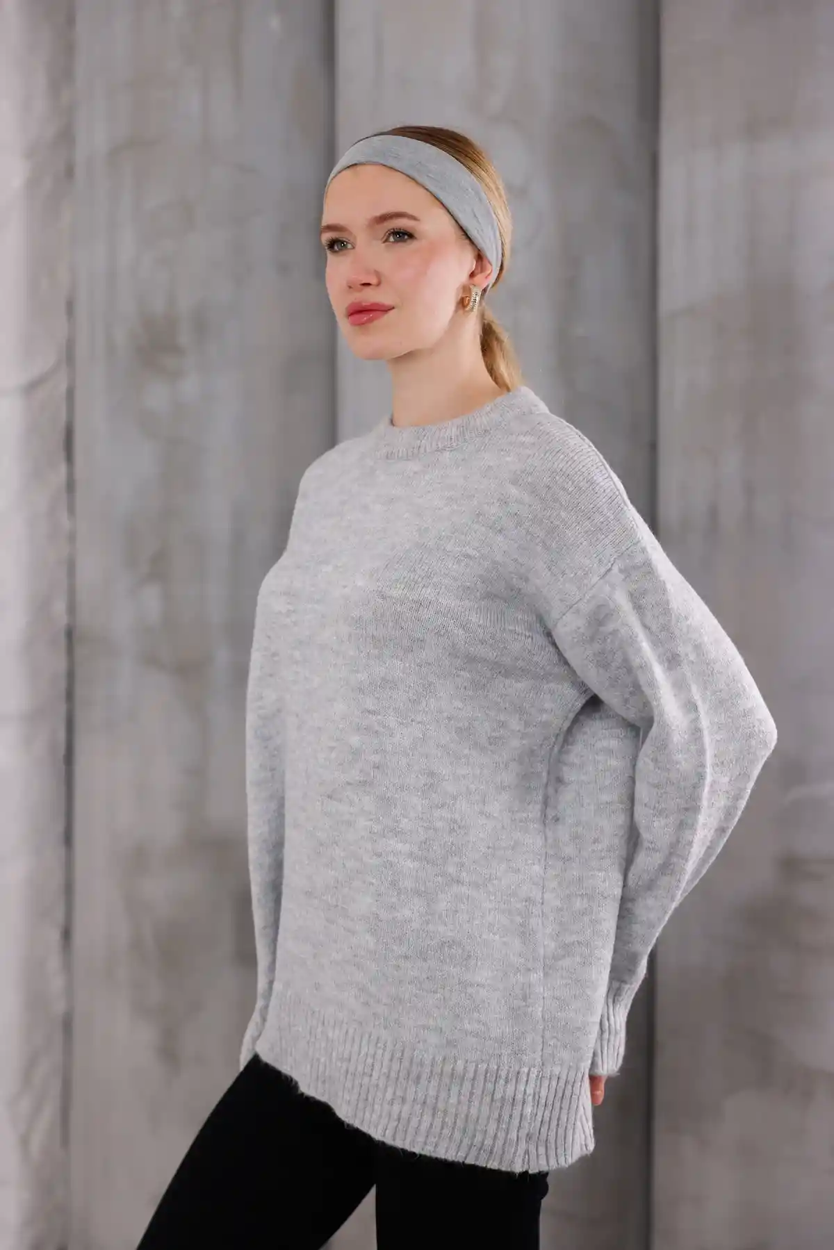 Füme Bisiklet Yaka Oversize Triko Kazak