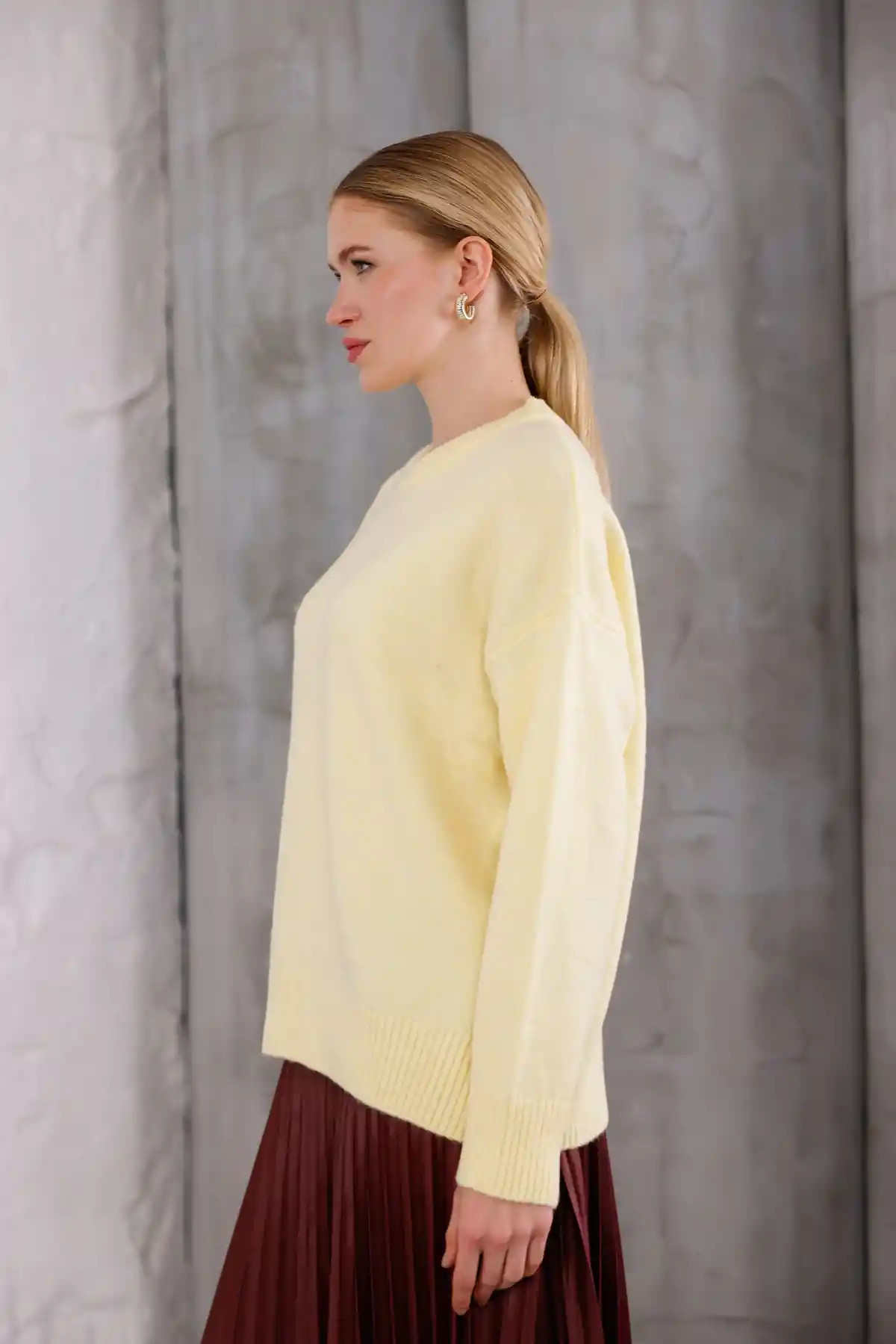 Sarı Bisiklet Yaka Oversize Triko Kazak