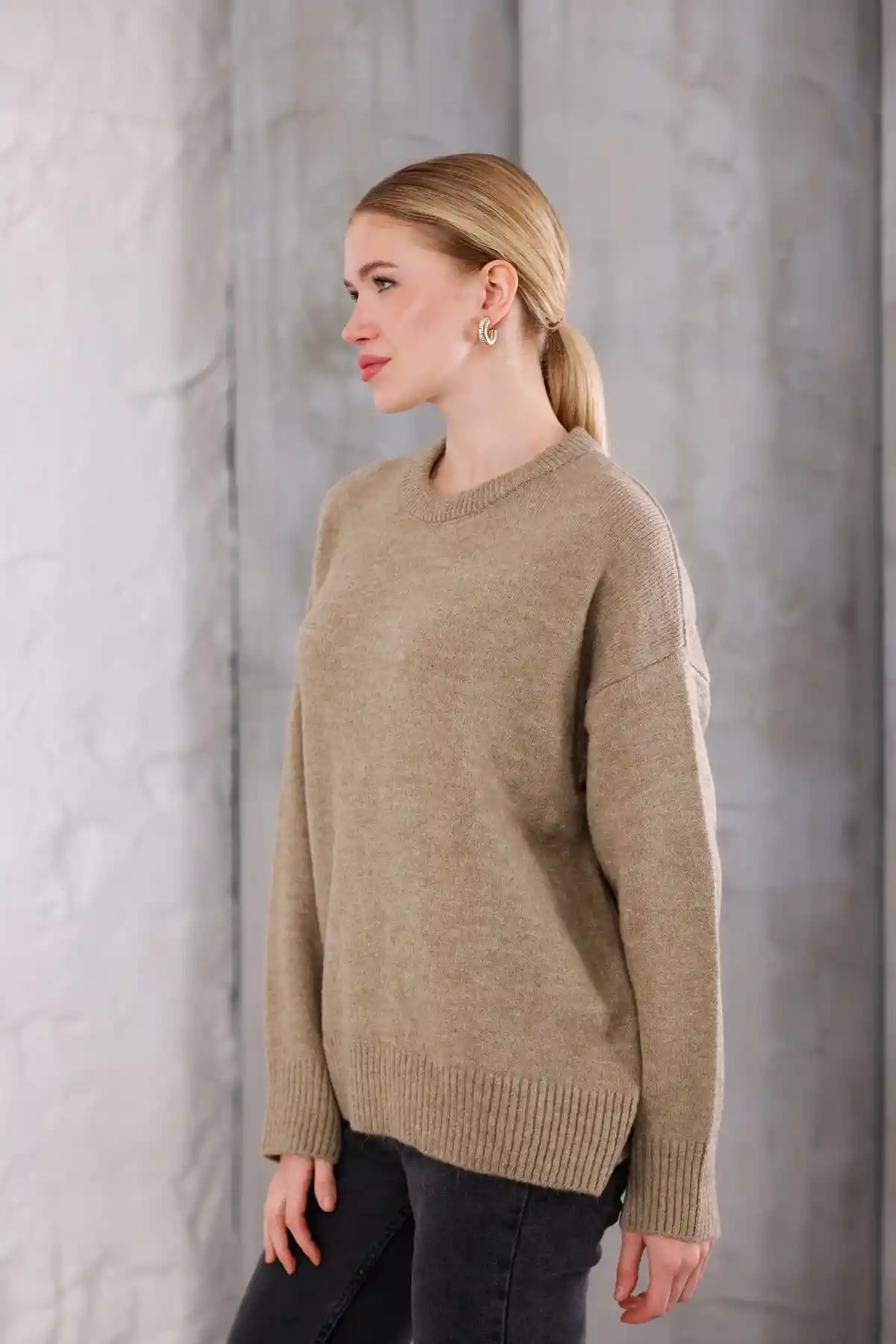 Vizon Bisiklet Yaka Oversize Triko Kazak