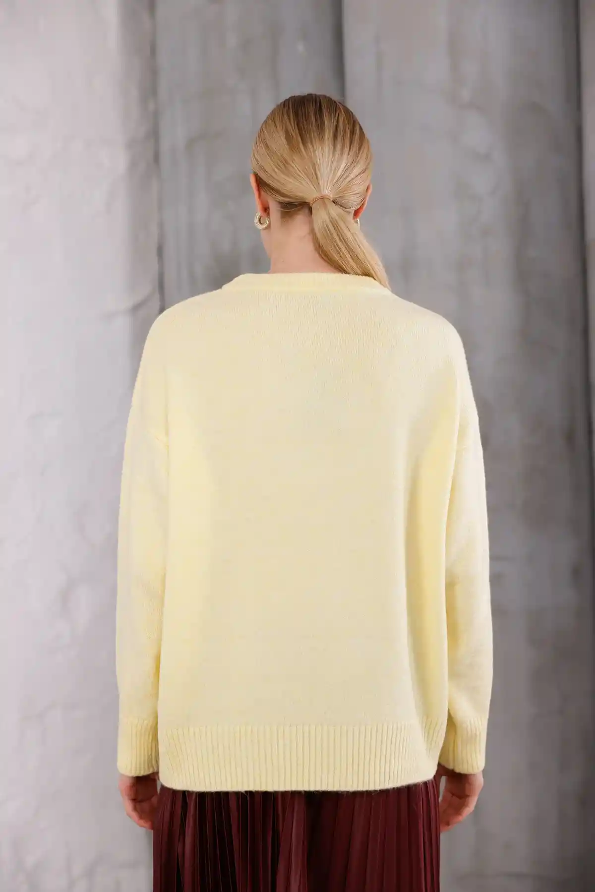 Sarı Bisiklet Yaka Oversize Triko Kazak