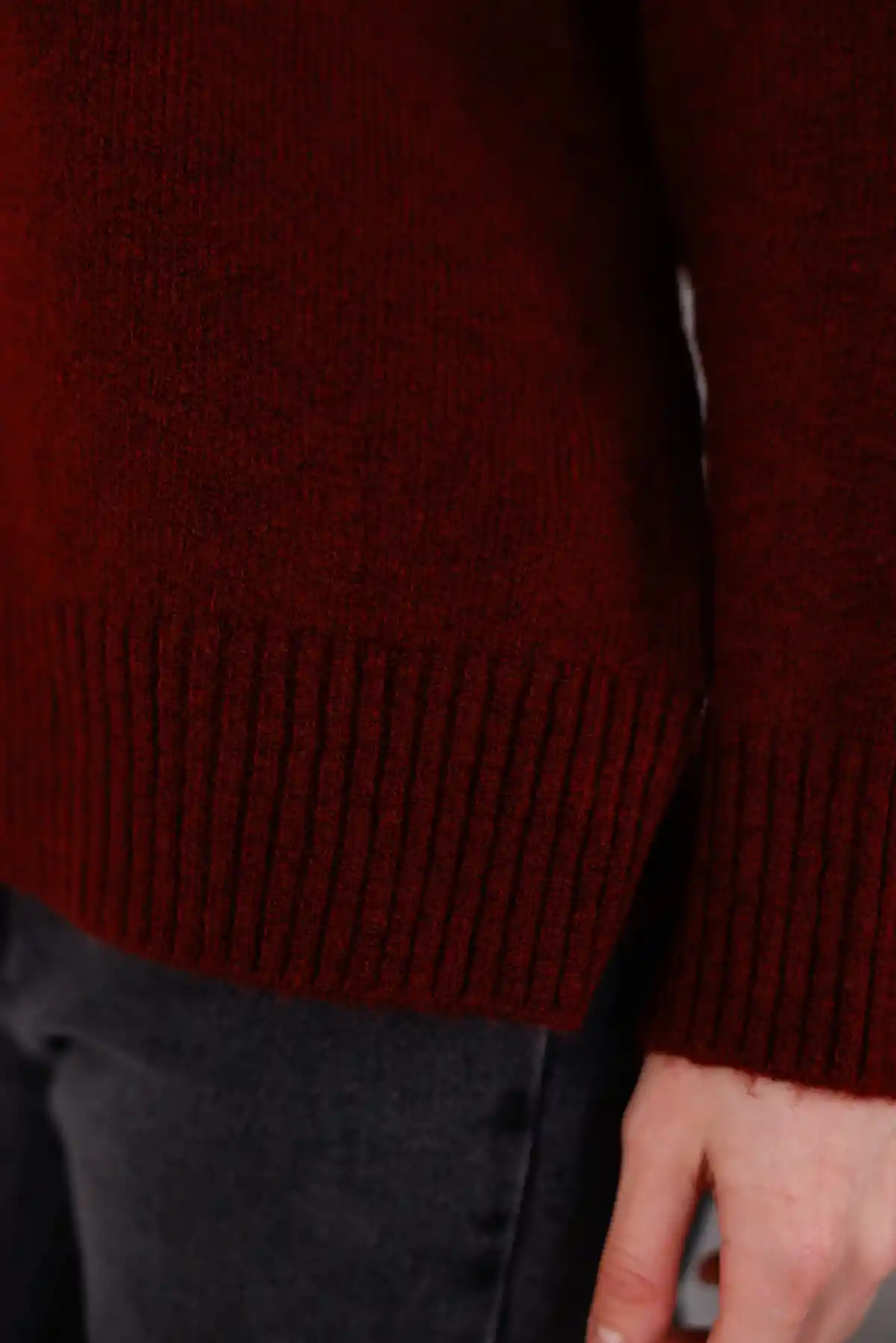 Bordo Bisiklet Yaka Oversize Triko Kazak