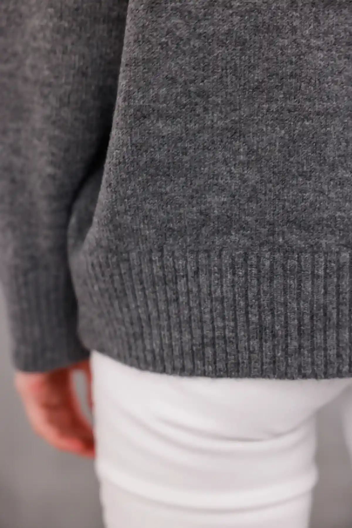 Gri Bisiklet Yaka Oversize Triko Kazak