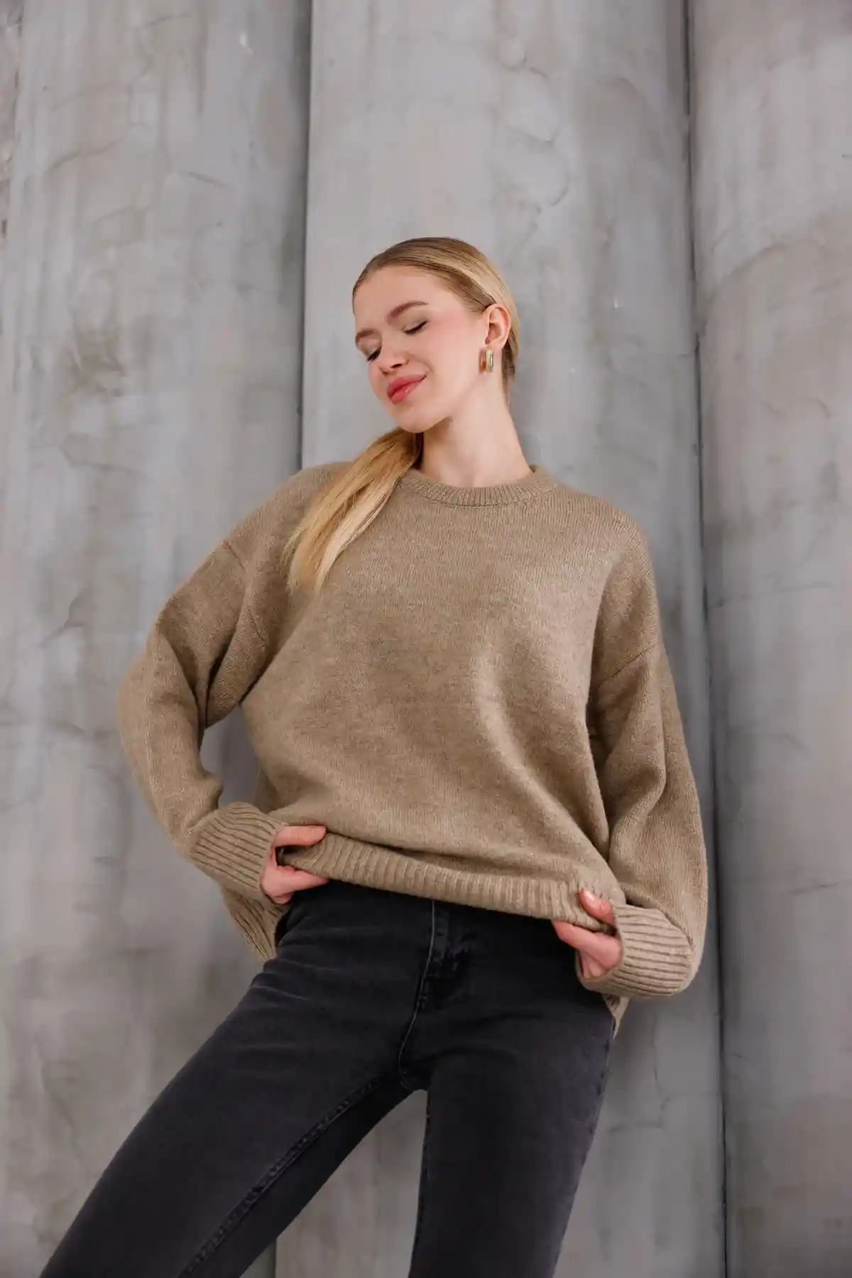 Vizon Bisiklet Yaka Oversize Triko Kazak