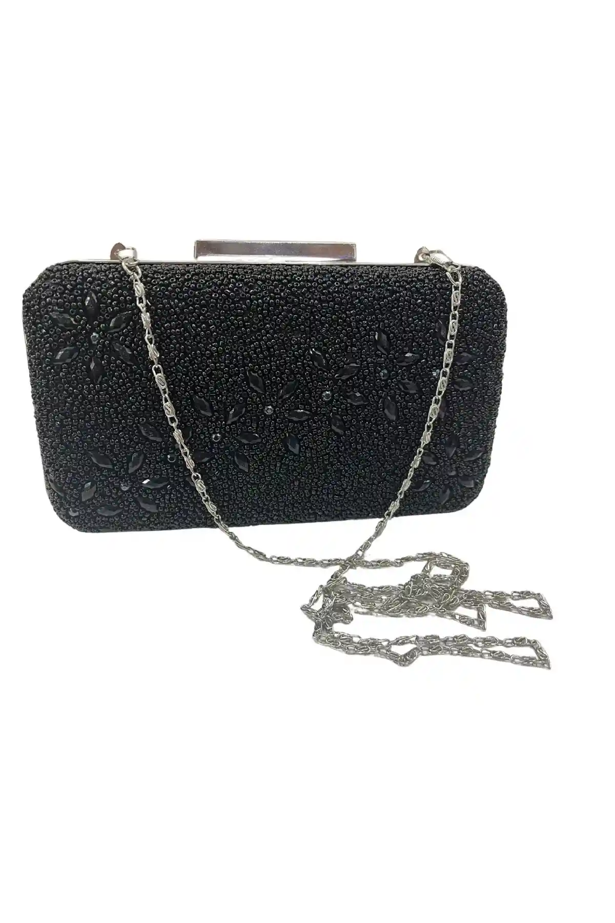 Siyah Taşlı Kadın Özel Tasarım Abiye Çanta Damla