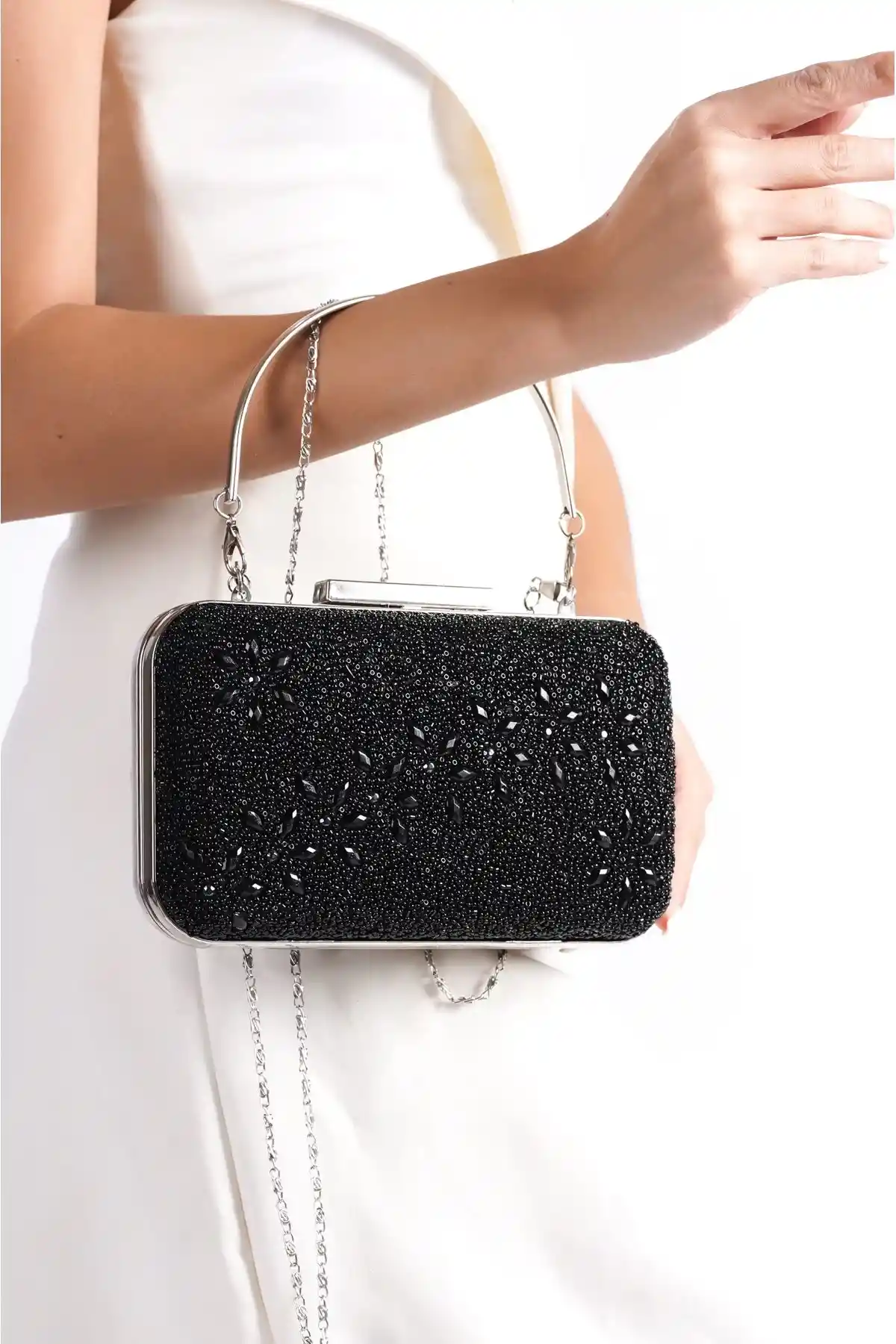 Siyah Taşlı Kadın Özel Tasarım Abiye Çanta Damla