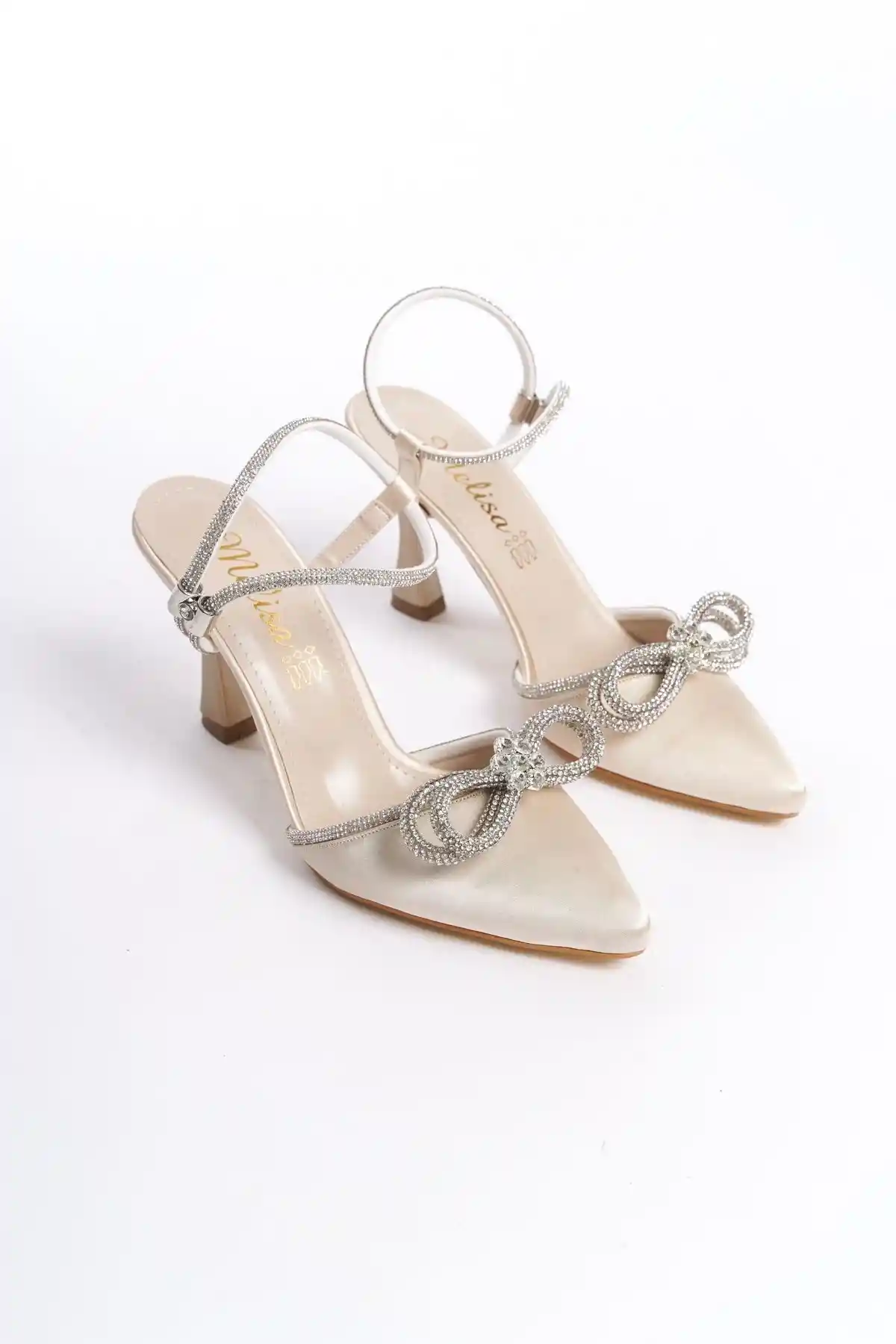 Sarmal Bant Ten Saten Kadın Taşlı Bilek Fiyonklu Abiye Ayakkabı