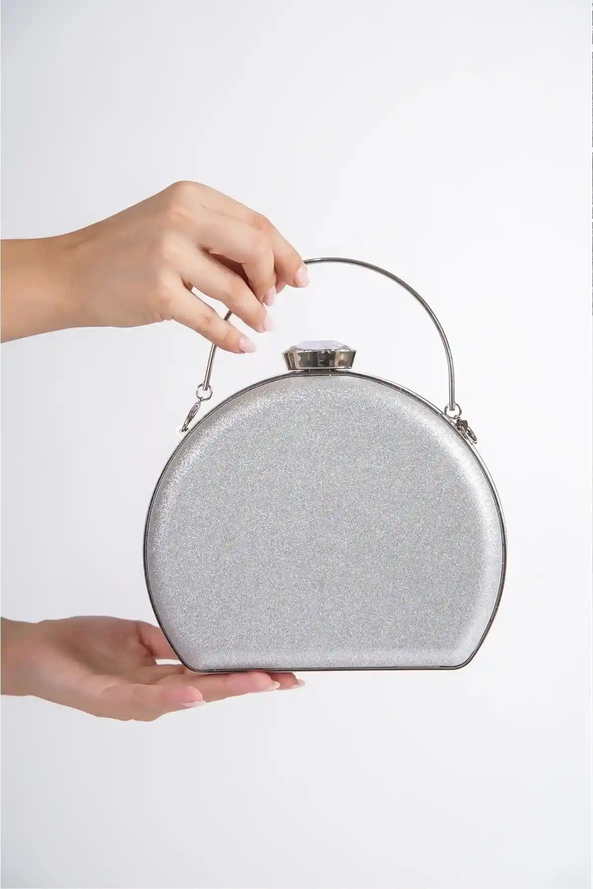 Gümüş Simli Kadın Simli Abiye Çanta Matara