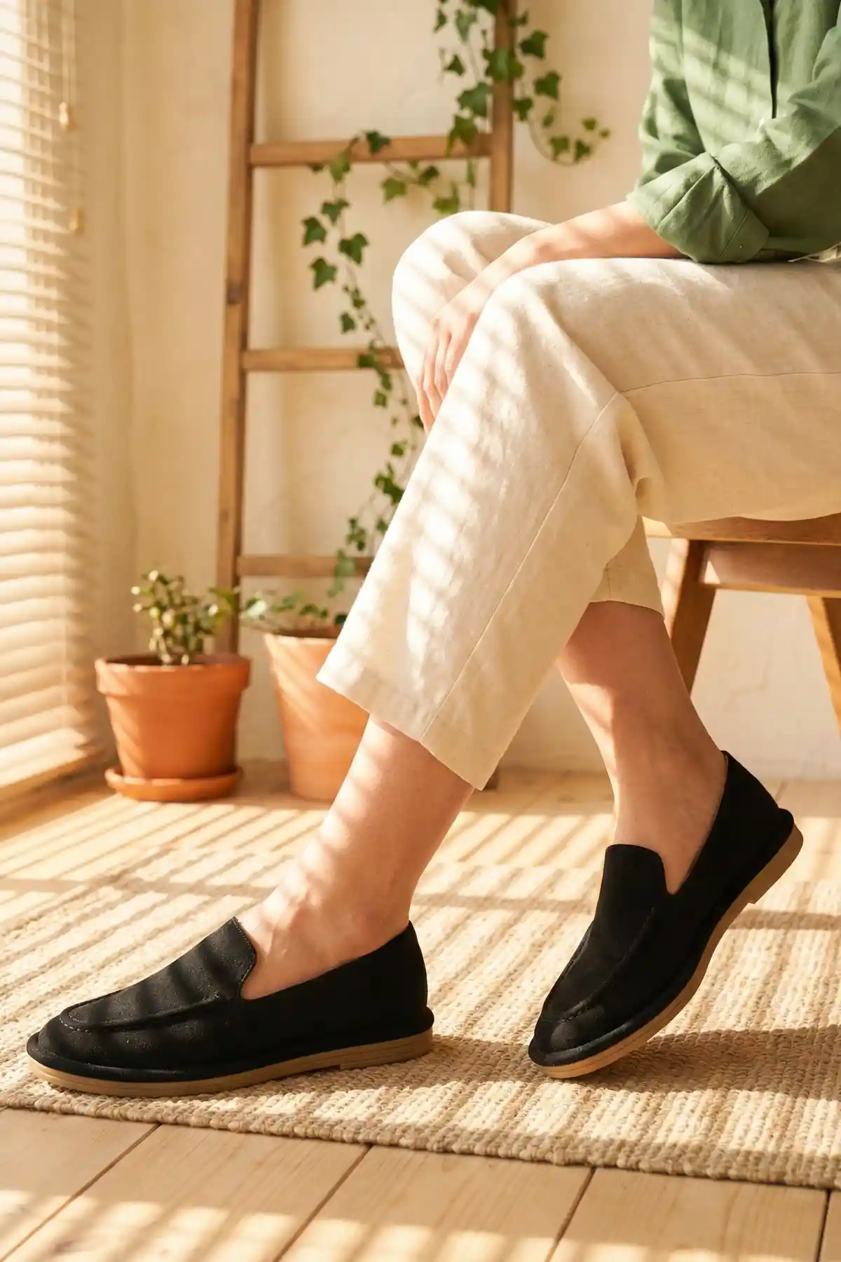 Siyah Süet Kadın Loafer Ayakkabı