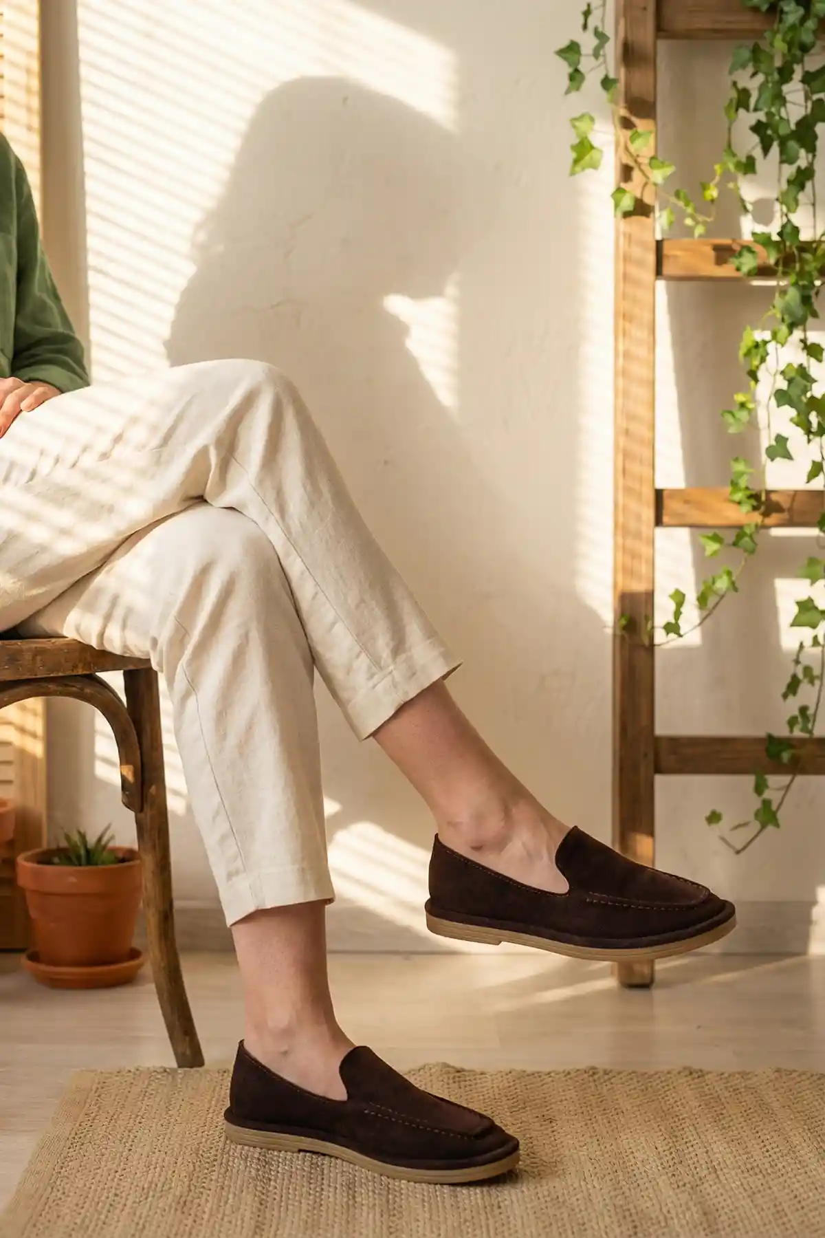 Kahve Süet Kadın Loafer Ayakkabı