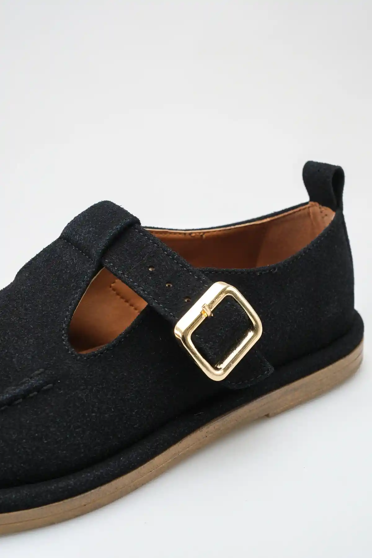 Siyah Süet Kadın Kemerli Loafer Ayakkabı