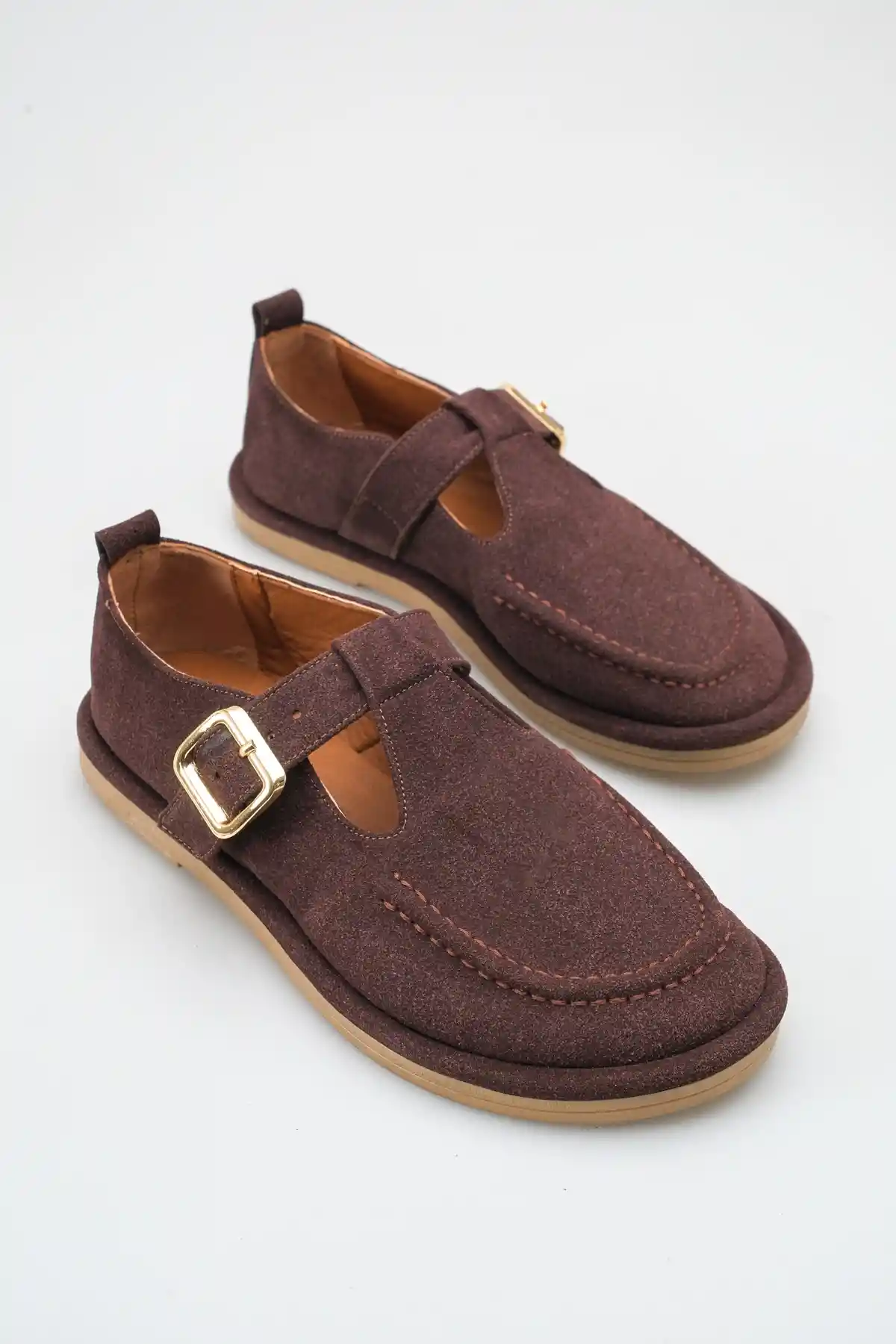 Kahve Süet Kadın Kemerli Loafer Ayakkabı