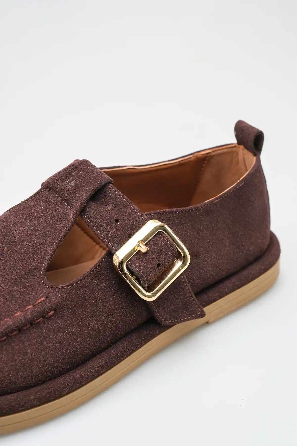 Kahve Süet Kadın Kemerli Loafer Ayakkabı