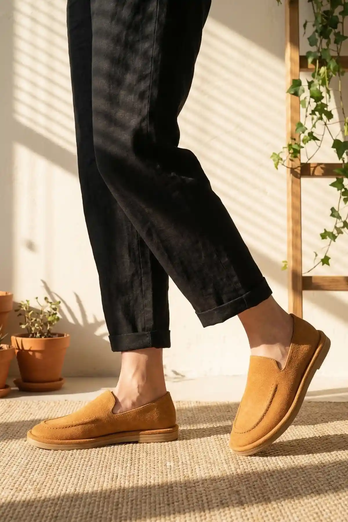 Taba Süet Kadın Loafer Ayakkabı