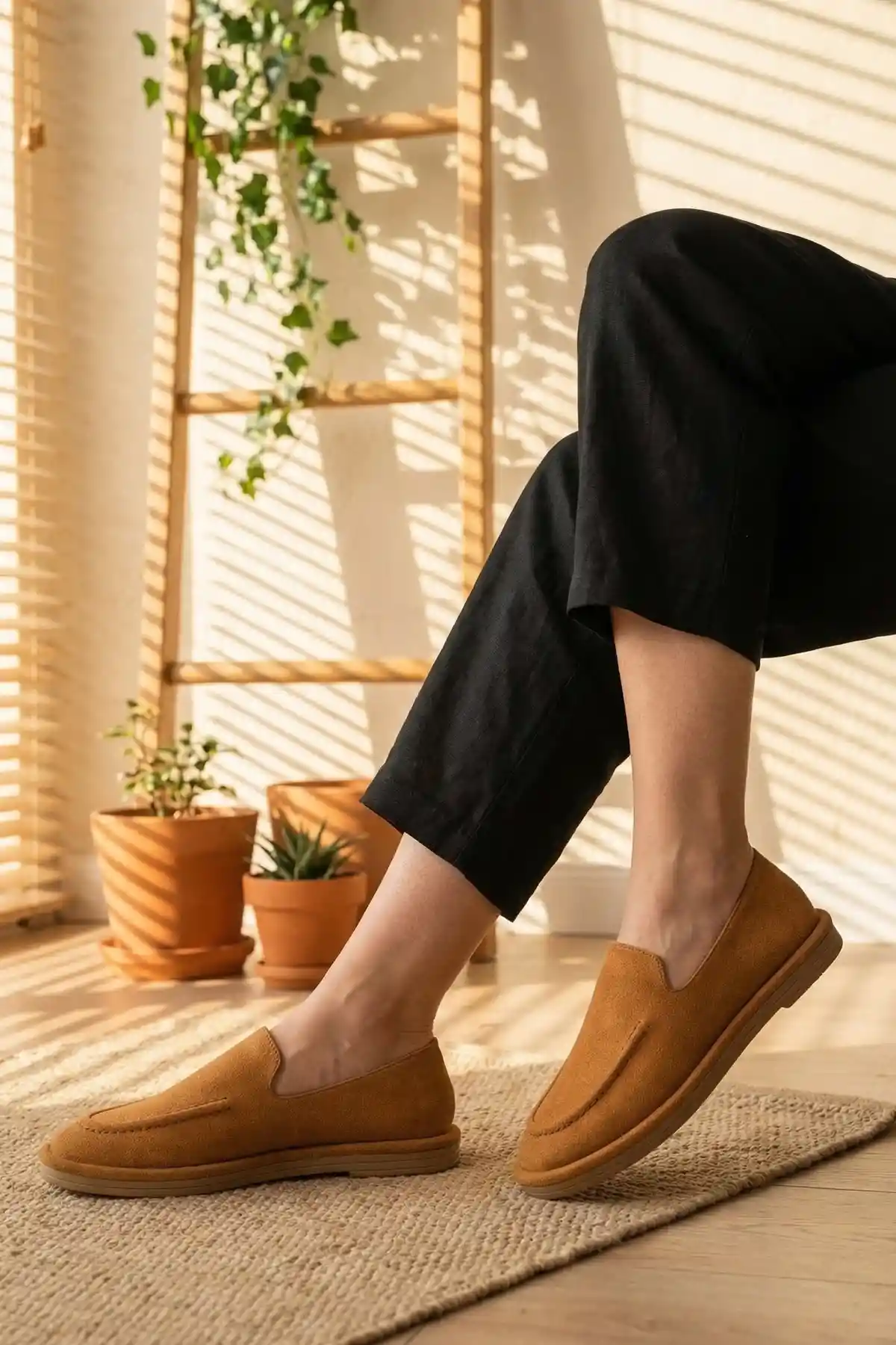 Taba Süet Kadın Loafer Ayakkabı