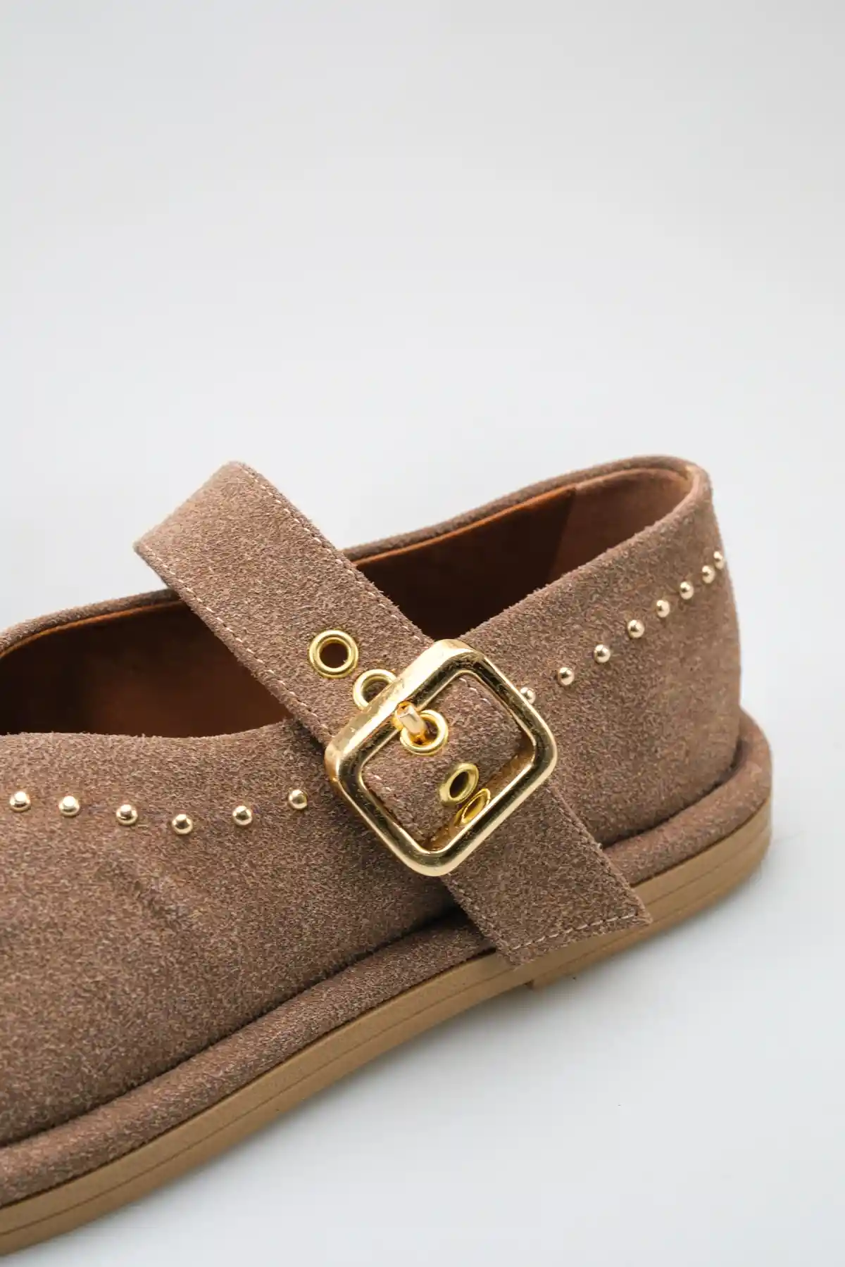 Vizon Süet Kadın Taş Detaylı Loafer Ayakkabı