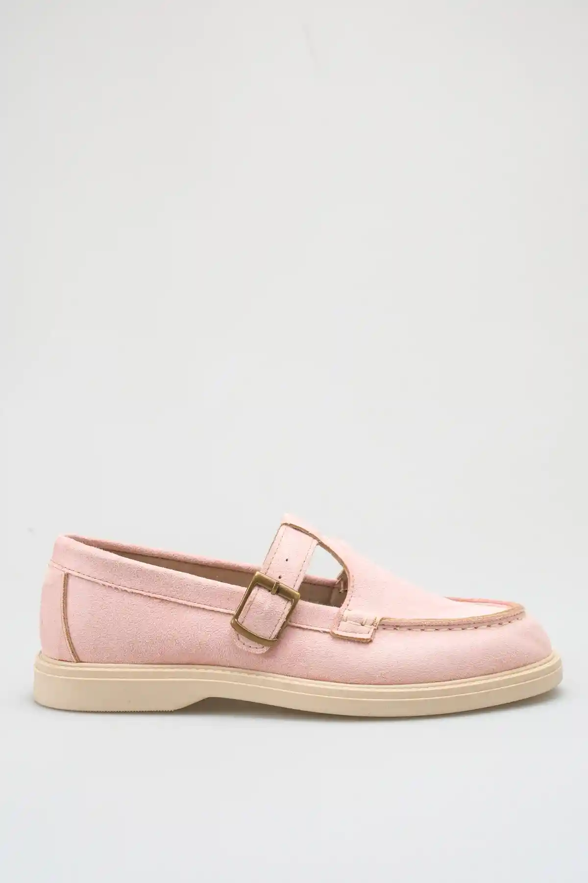 Pembe Süet Kadın Kemerli Loafer Ayakkabı