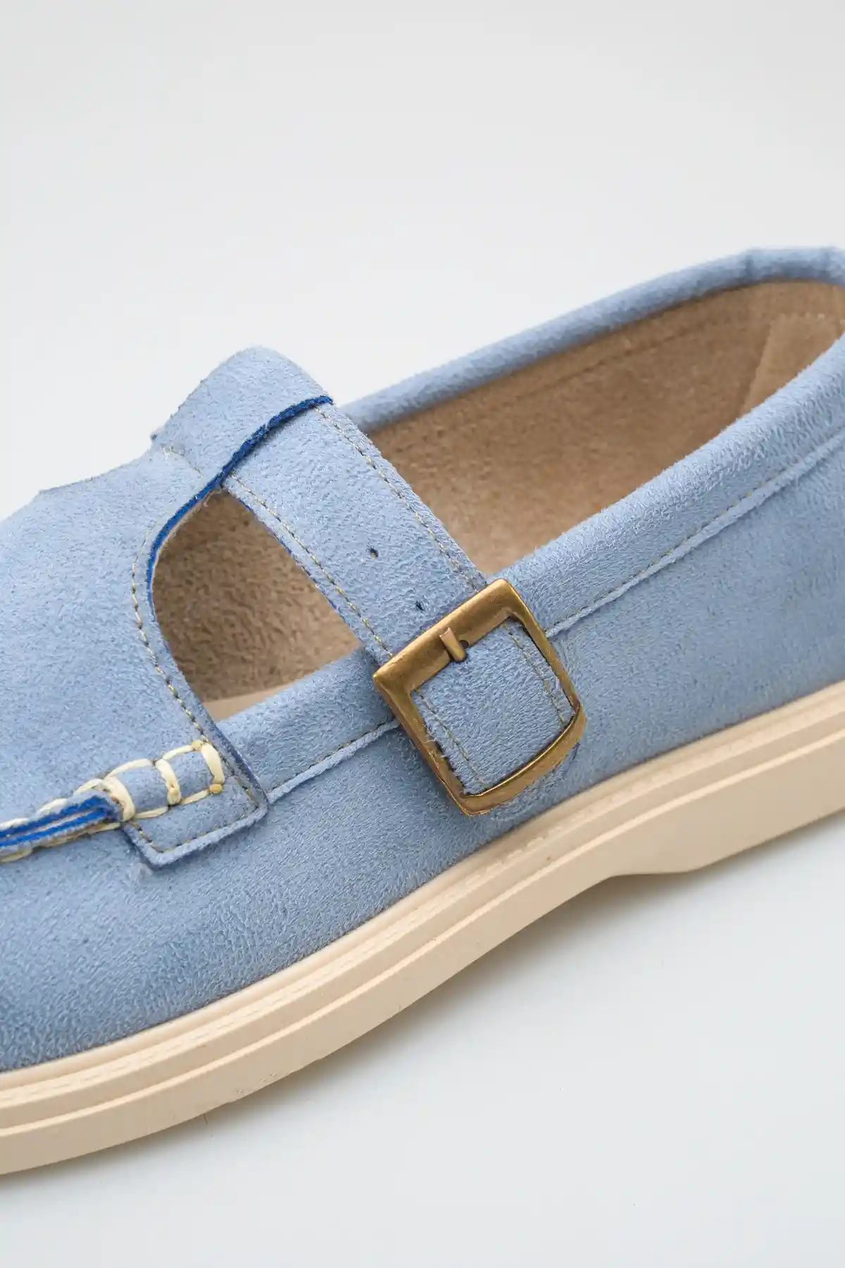 Bebe Mavi Süet Kadın Kemerli Loafer Ayakkabı