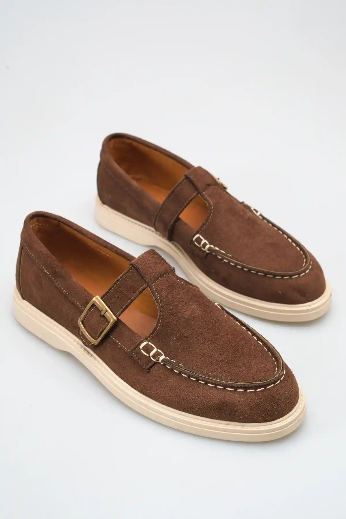 Kahve Süet Kadın Kemerli Loafer Ayakkabı