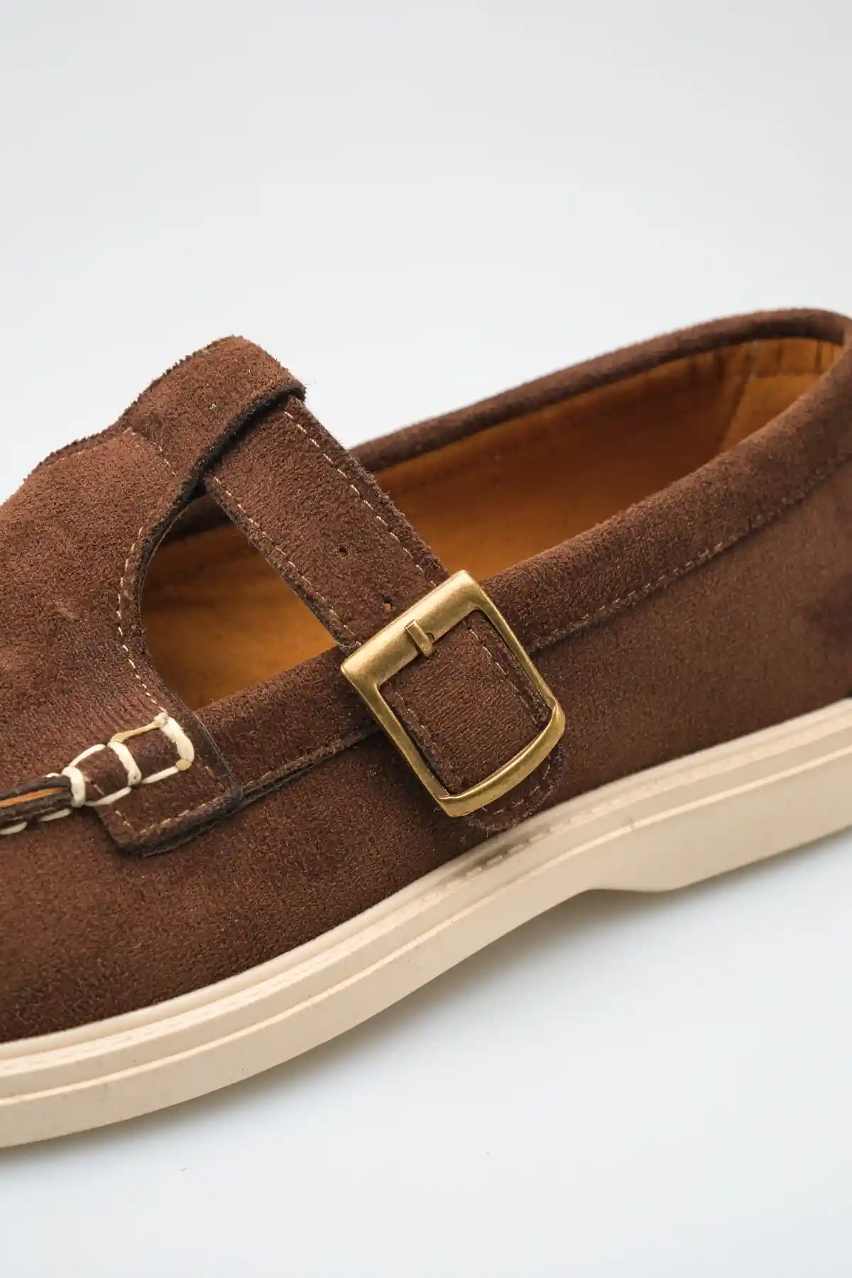 Kahve Süet Kadın Kemerli Loafer Ayakkabı