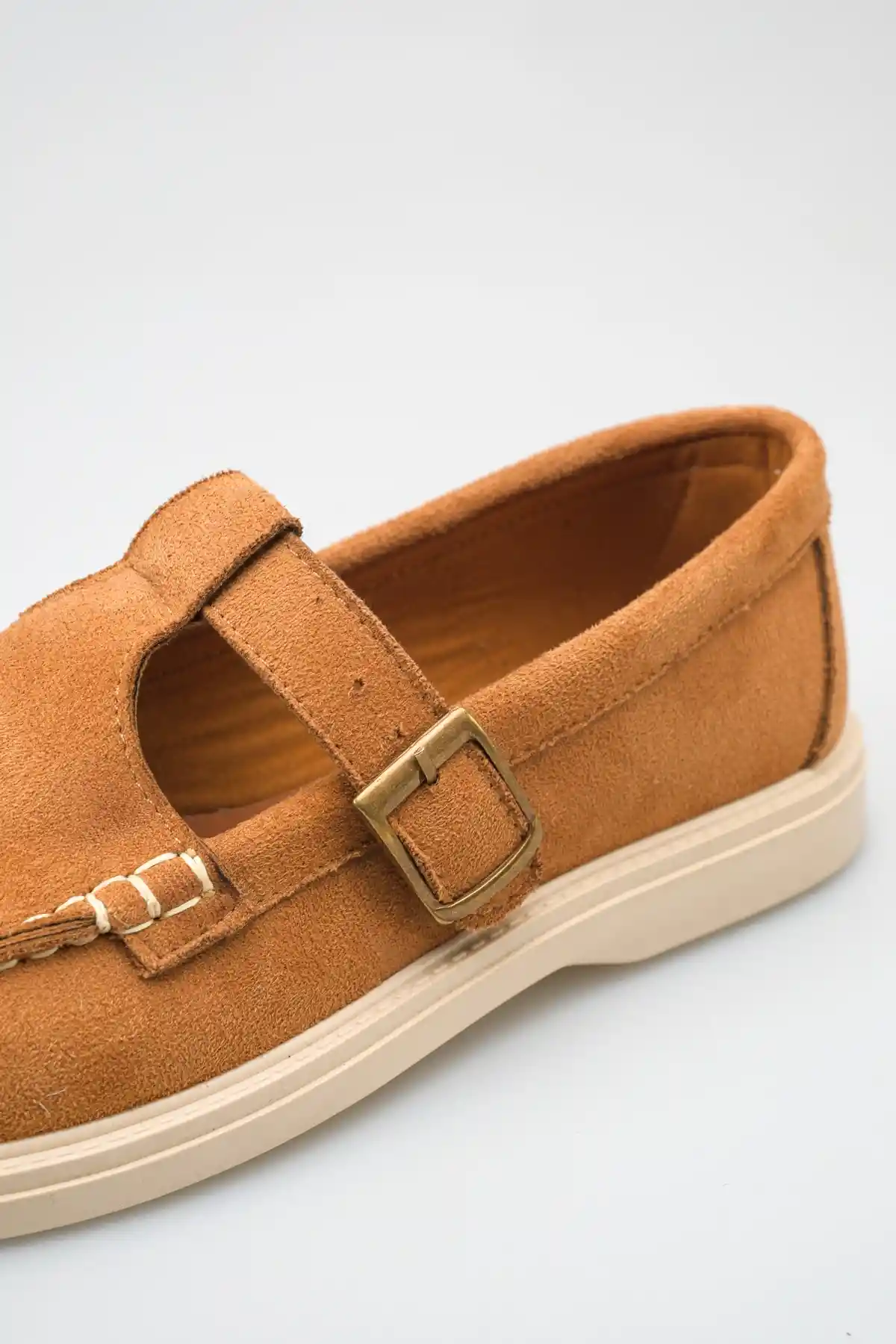 Taba Süet Kadın Kemerli Loafer Ayakkabı