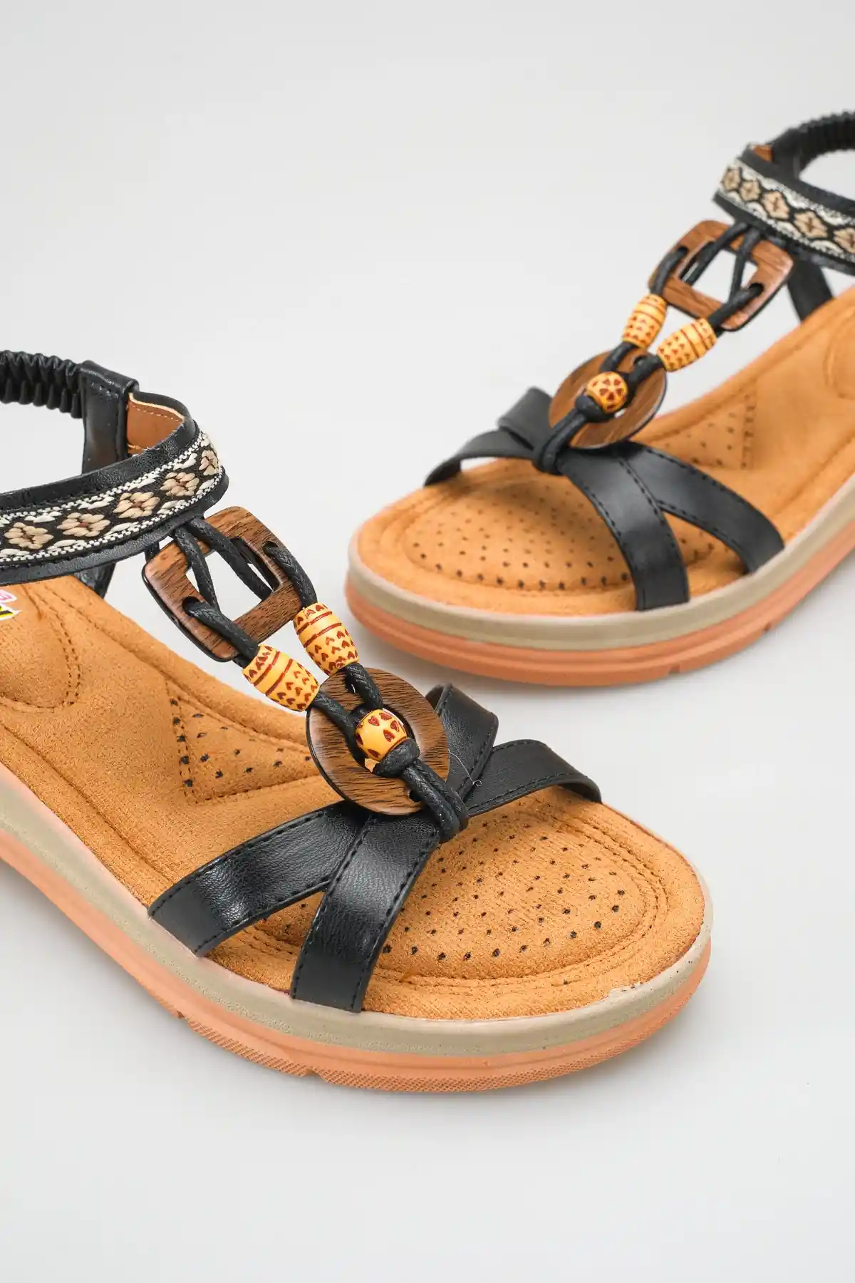 Siyah Cilt Kadın Sandalet Ayakkabı