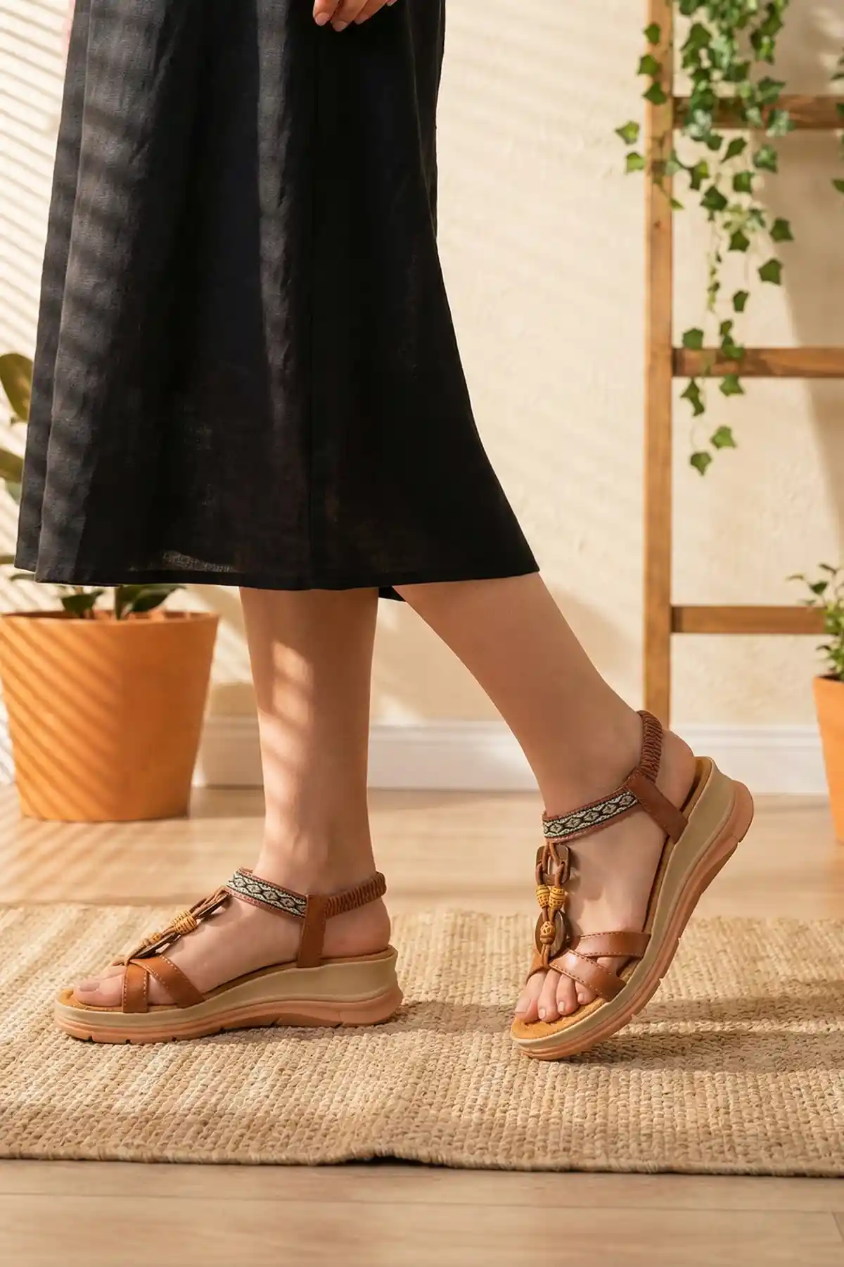 Taba Cilt Kadın Sandalet Ayakkabı