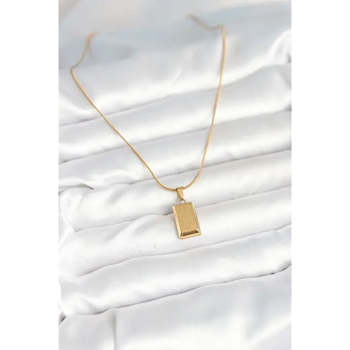 316L Çelik Gold Renk Külçe Altın Model Kolye