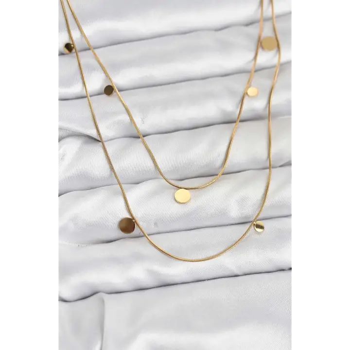 316L Çelik Zincir Gold Renk Pullu Kadın Kolye
