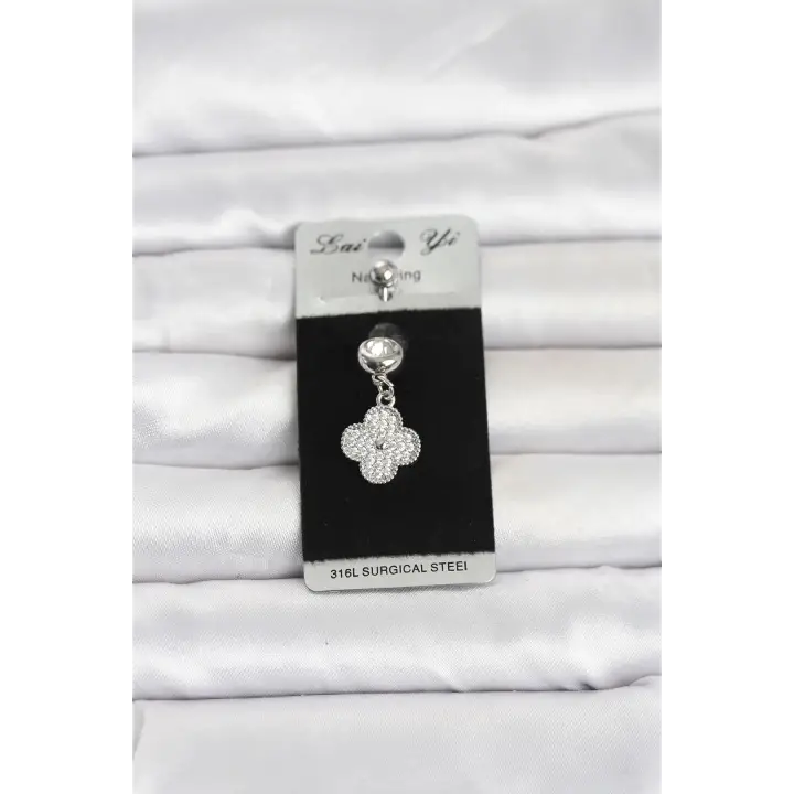 316L Cerrahi Çelik Sallantılı Yonca Model Göbek Piercing