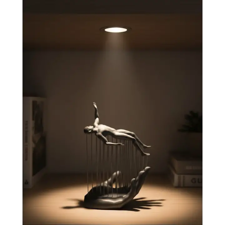 3D El Üzerinde İnsan Figürü Gri Minimal Masa Üstü Dekor