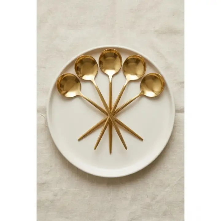 6lı Lüks Gold Paslanmaz Çelik Tatlı Kaşığı Seti (16 cm)