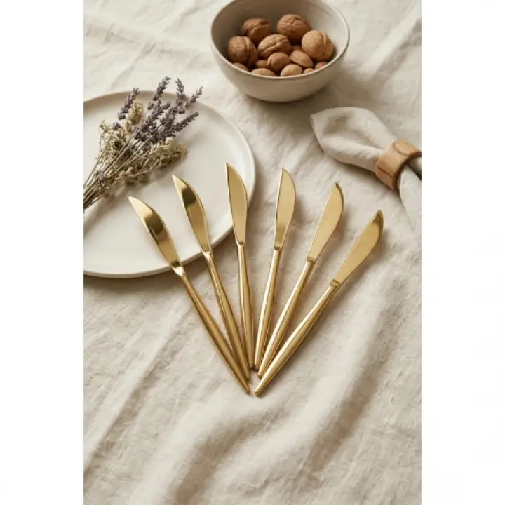 6lı Lüks Gold Paslanmaz Çelik Yemek Bıçağı Seti (21 cm)