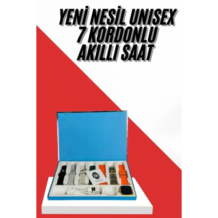 7 Kordonlu Unisex Akıllı Saat Çoklu Kordon Seçeneği Amoled Ekran