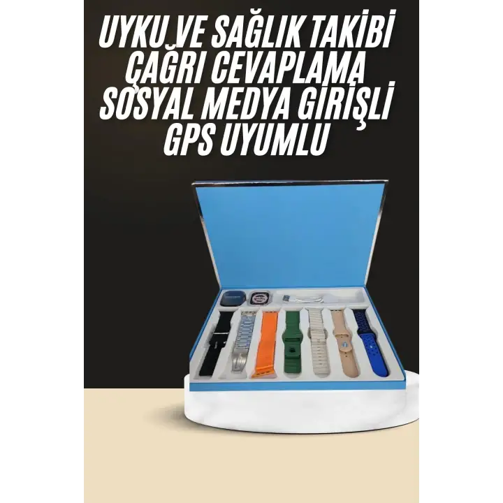 7 Kordonlu Unisex Akıllı Saat Çoklu Kordon Seçeneği Amoled Ekran