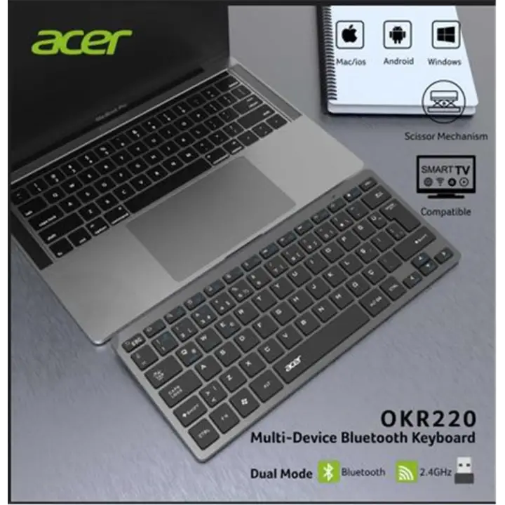 Acer OKR220 Siyah MultiDevice Dual Mode 2.4GHZ Bluetooth Klavye (Smart Tv)(Android)