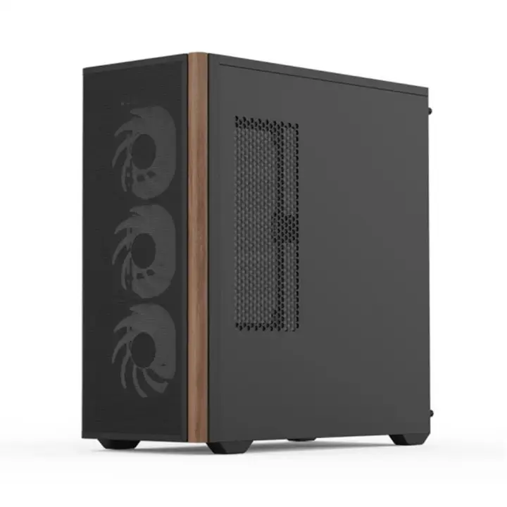Aerocool AE D501A BK 4x12cm A-RGB Fanlı, Ahşap Ön Panel Temp Cam Yan ve Mesh Ön Panel,USB Type-C