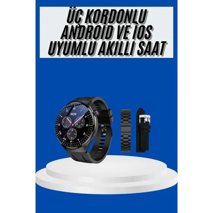 Amoled Ekran Akıllı Saat Üç Kordonlu İOS Android Uyumlu