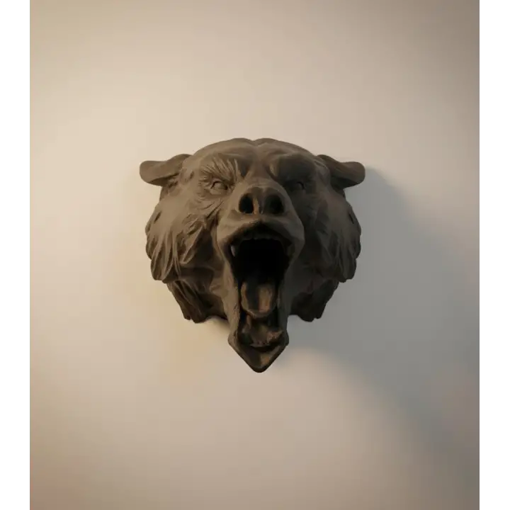 Ayı Tasarım Siyah 3D Duvar Heykeli