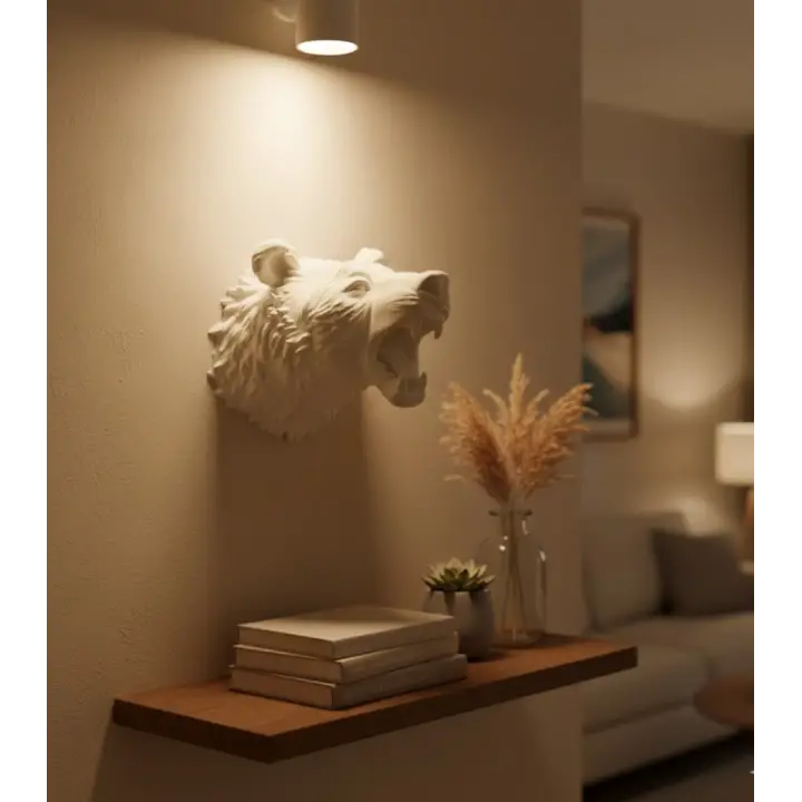 Beyaz Renk 3D Ayı Başı Duvar Dekoru