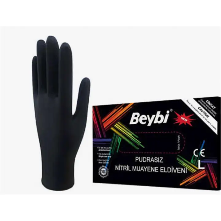 Beybi Muayene Large Pudrasız Siyah Nitril Eldiven