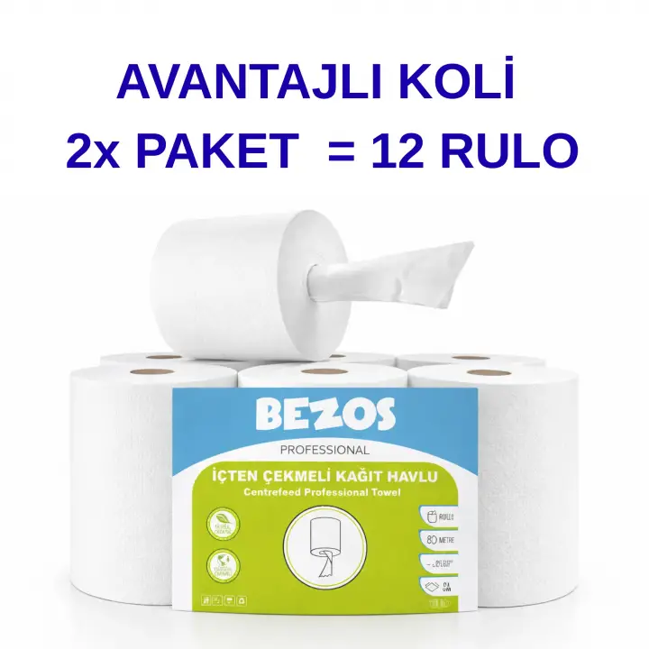 Bezos Professional İçten Çekmeli Kağıt Havlu 2 Koli | 12 Rulo | Endüstriyel Kullanım