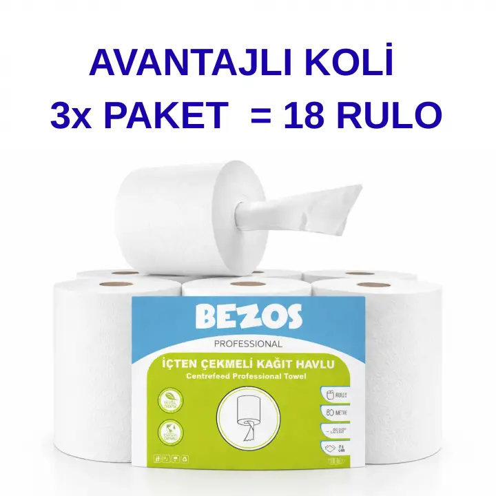 Bezos Professional İçten Çekmeli Kağıt Havlu 3 Koli | 18 Rulo | Endüstriyel Kullanım